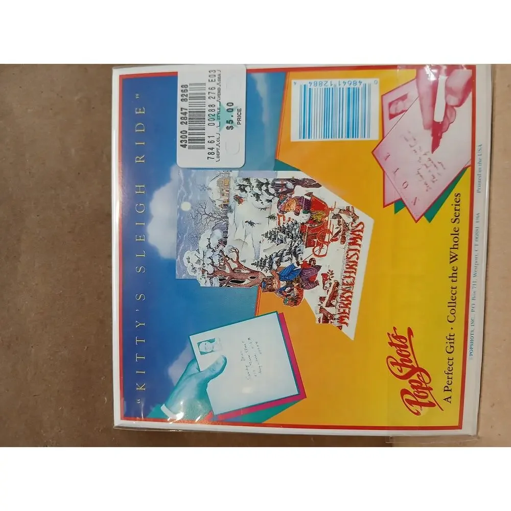 Vintage PopShots Kitty's Sleigh Ride Pop Up Christmas Card USA Collectible Rare